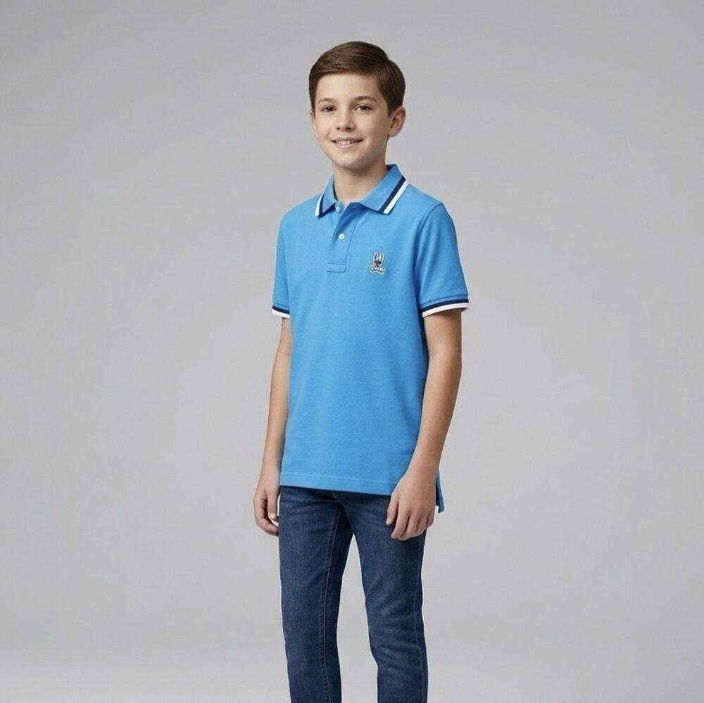 Psycho Bunny Boys Large Blue Tipped S/S Polo Shirt 14/16